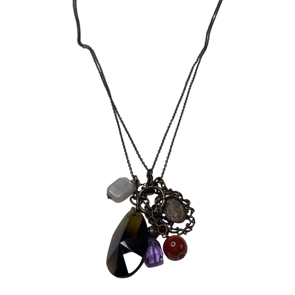 Mud Pie Charm Necklace Double Strand Chain Boho Bohemian Jewelry Marked u